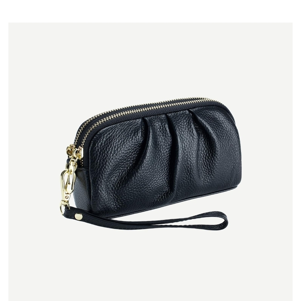 Elegant Black Leather Clutch/Wrislet